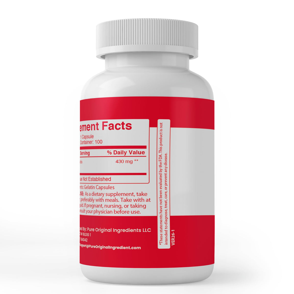 Close-up of PURE ORIGINAL INGREDIENTS Tribulus Terrestris capsules