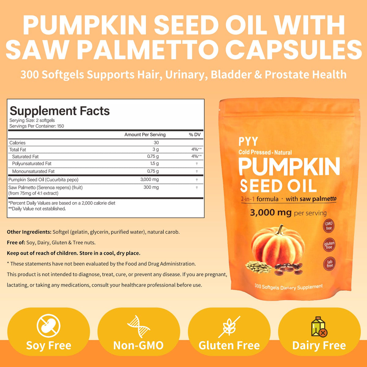 Close-up of PYY pumpkin seed oil softgel capsules