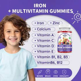 Close-up of ReviNutra Iron Gummies showing mixed berry colour