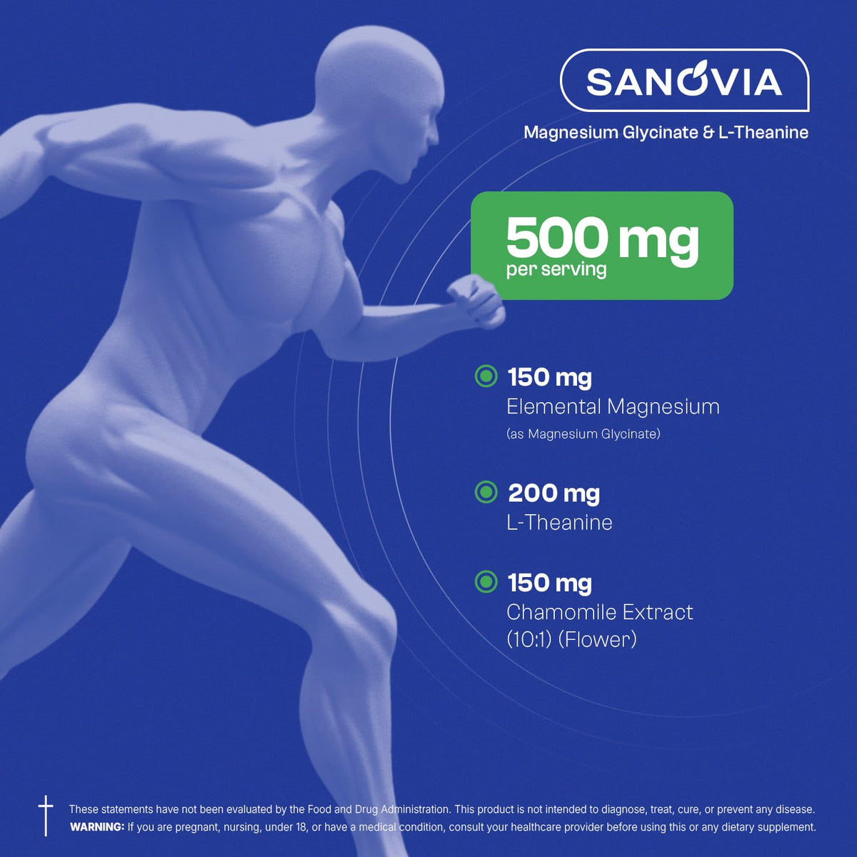 Close-up of SANOVIA Magnesium Glycinate L-Theanine Chamomile capsules