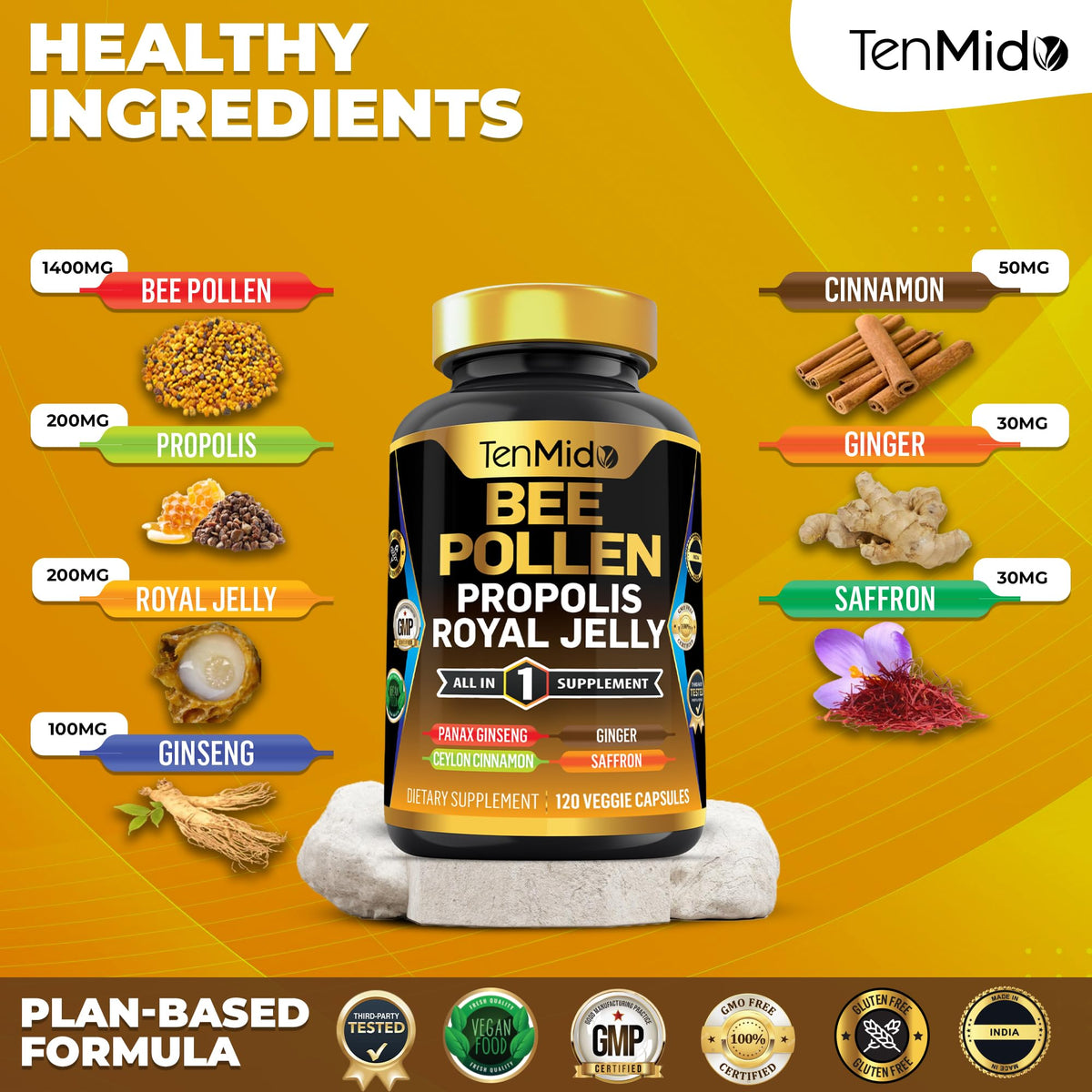 Close-up of Tenmido Bee Pollen Capsules