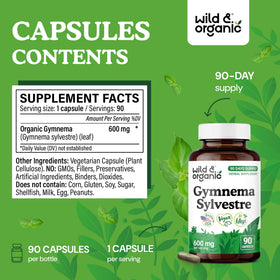 Close-up of Wild & Organic Gymnema Capsules 600 mg