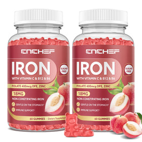 CNCHEF Iron Gummies 120 count peach flavour front view