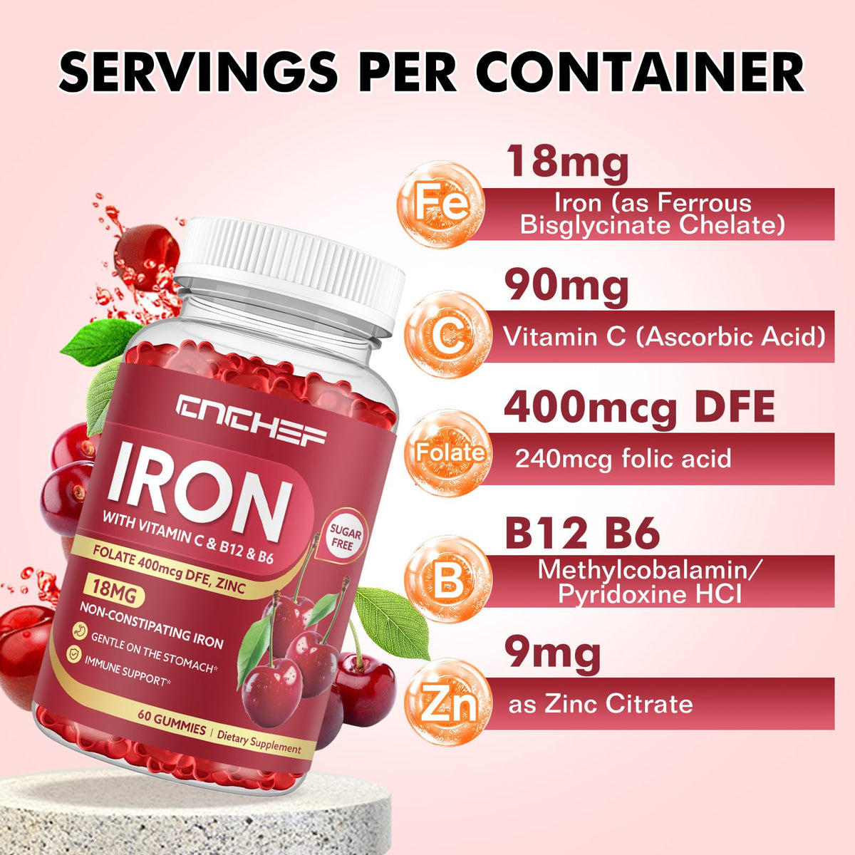 CNCHEF Iron Gummies bear-shaped gummies in a bowl