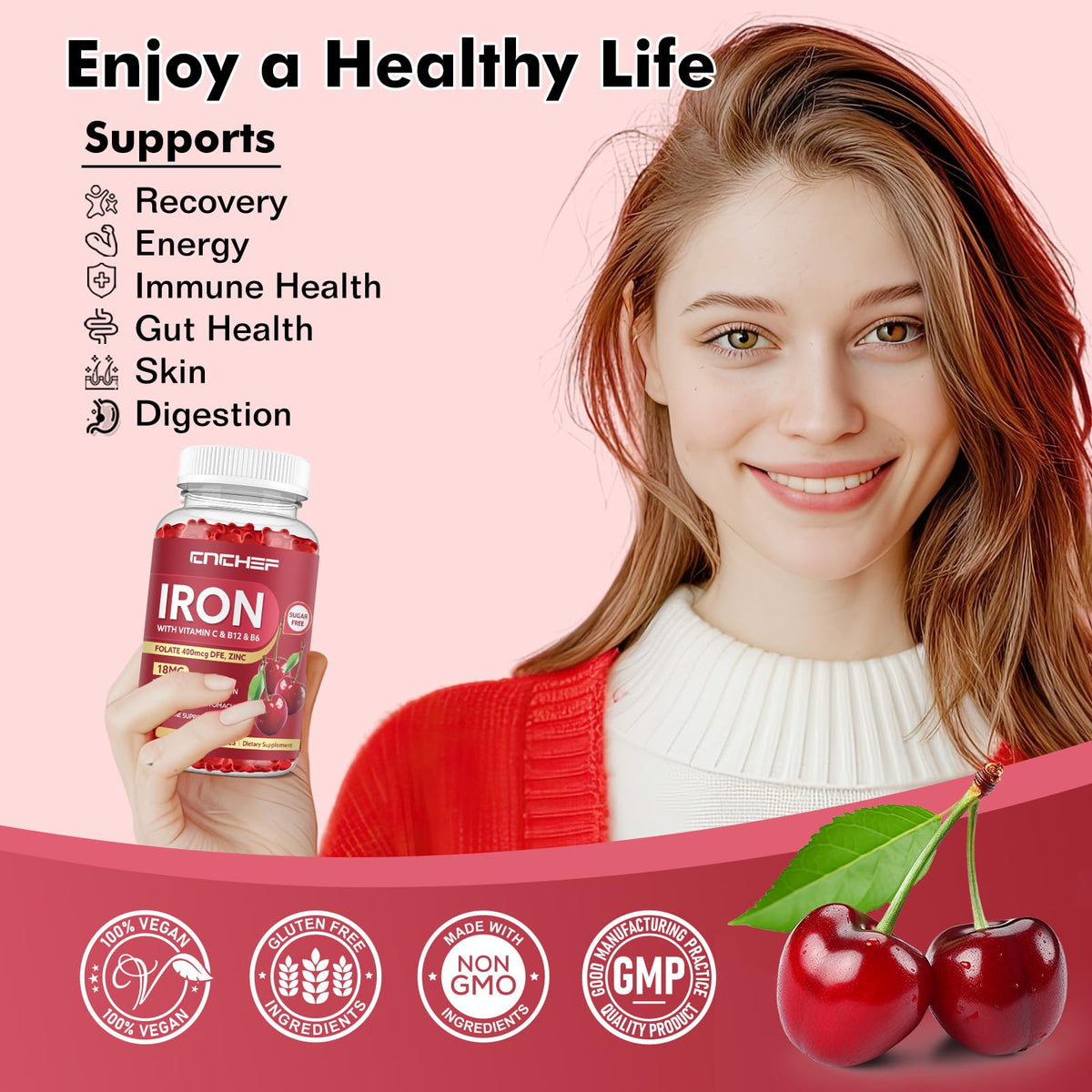 CNCHEF Iron Gummies nutritional information label