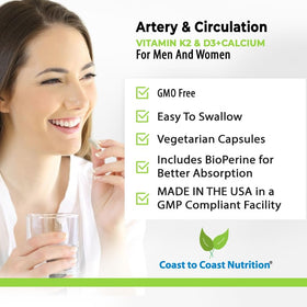 Coast to Coast Nutrition Artery Support bottle with a glass of water