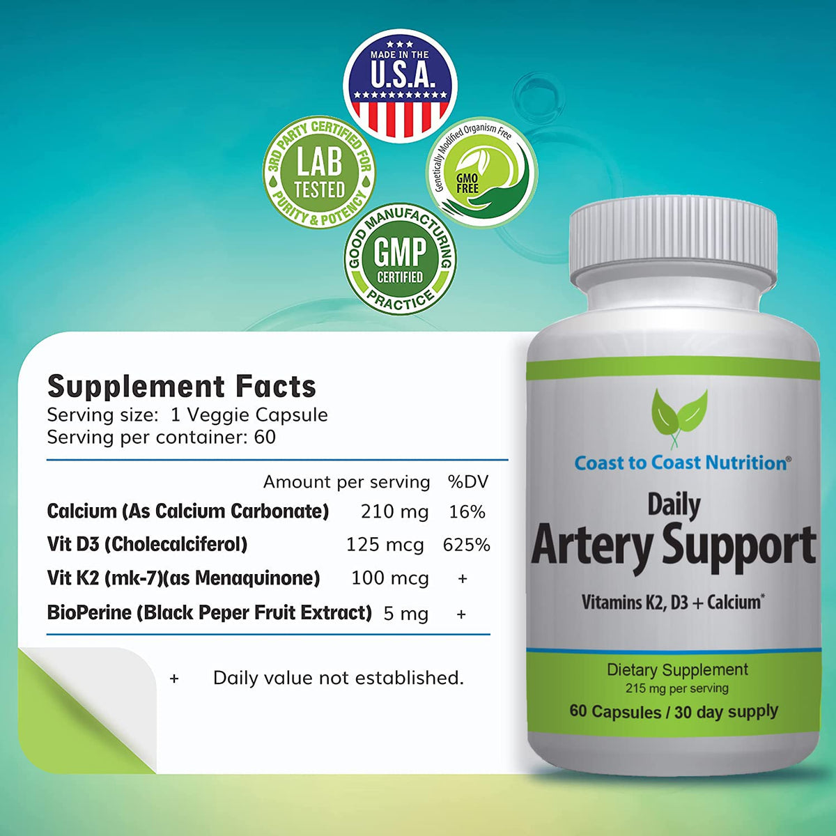 Coast to Coast Nutrition Artery Support capsules in a hand