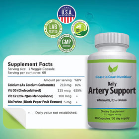 Coast to Coast Nutrition Artery Support capsules in a hand