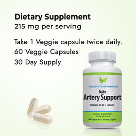 Coast to Coast Nutrition Artery Support capsules next to a measuring spoon