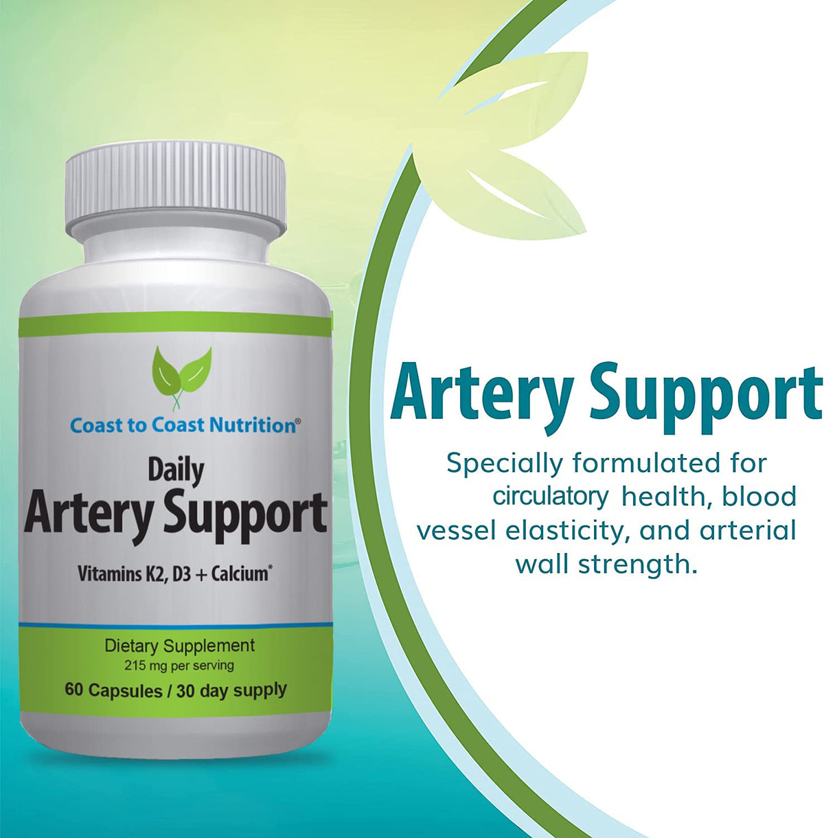 Coast to Coast Nutrition Artery Support capsules on a wooden surface