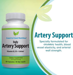 Coast to Coast Nutrition Artery Support capsules on a wooden surface