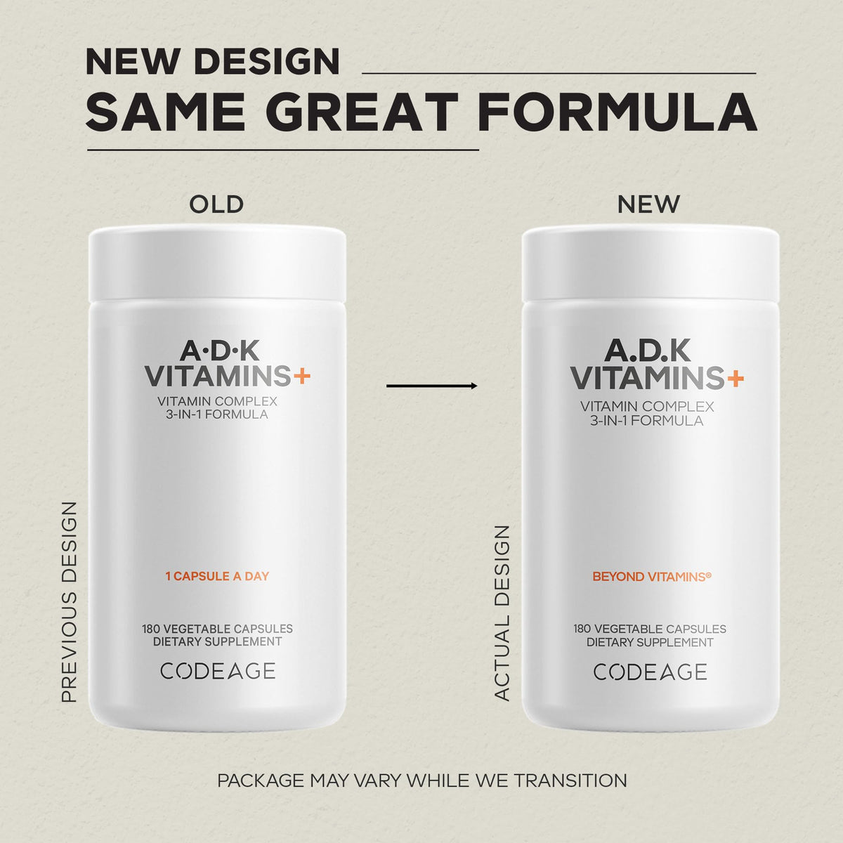 Codeage ADK Vitamins Supplement back view with ingredient list