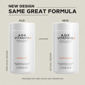 Codeage ADK Vitamins Supplement back view with ingredient list