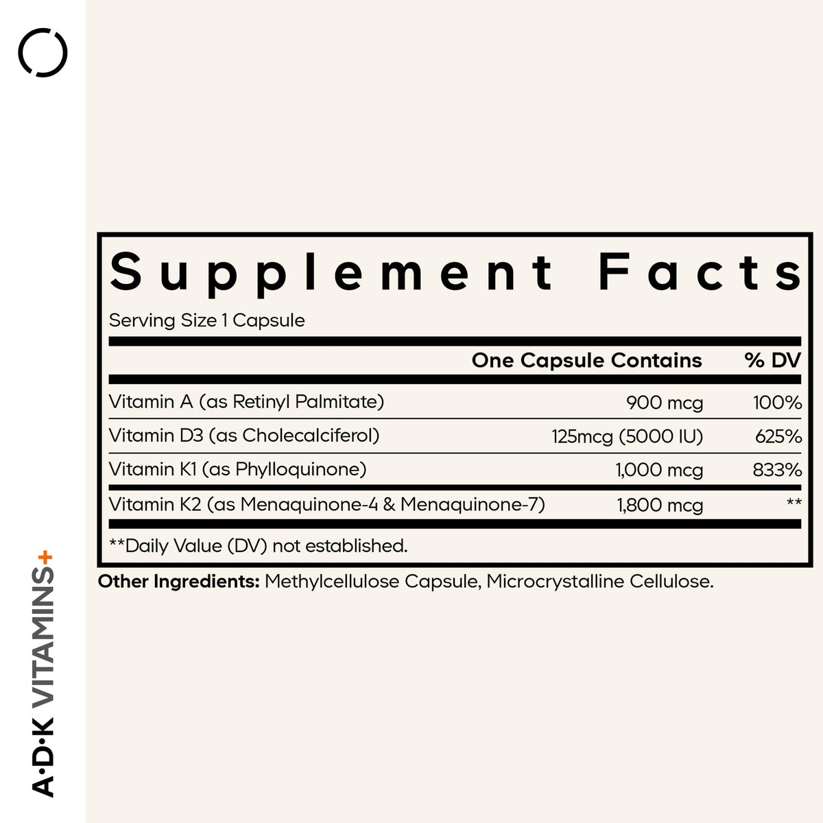 Codeage ADK Vitamins Supplement side view showing capsule details