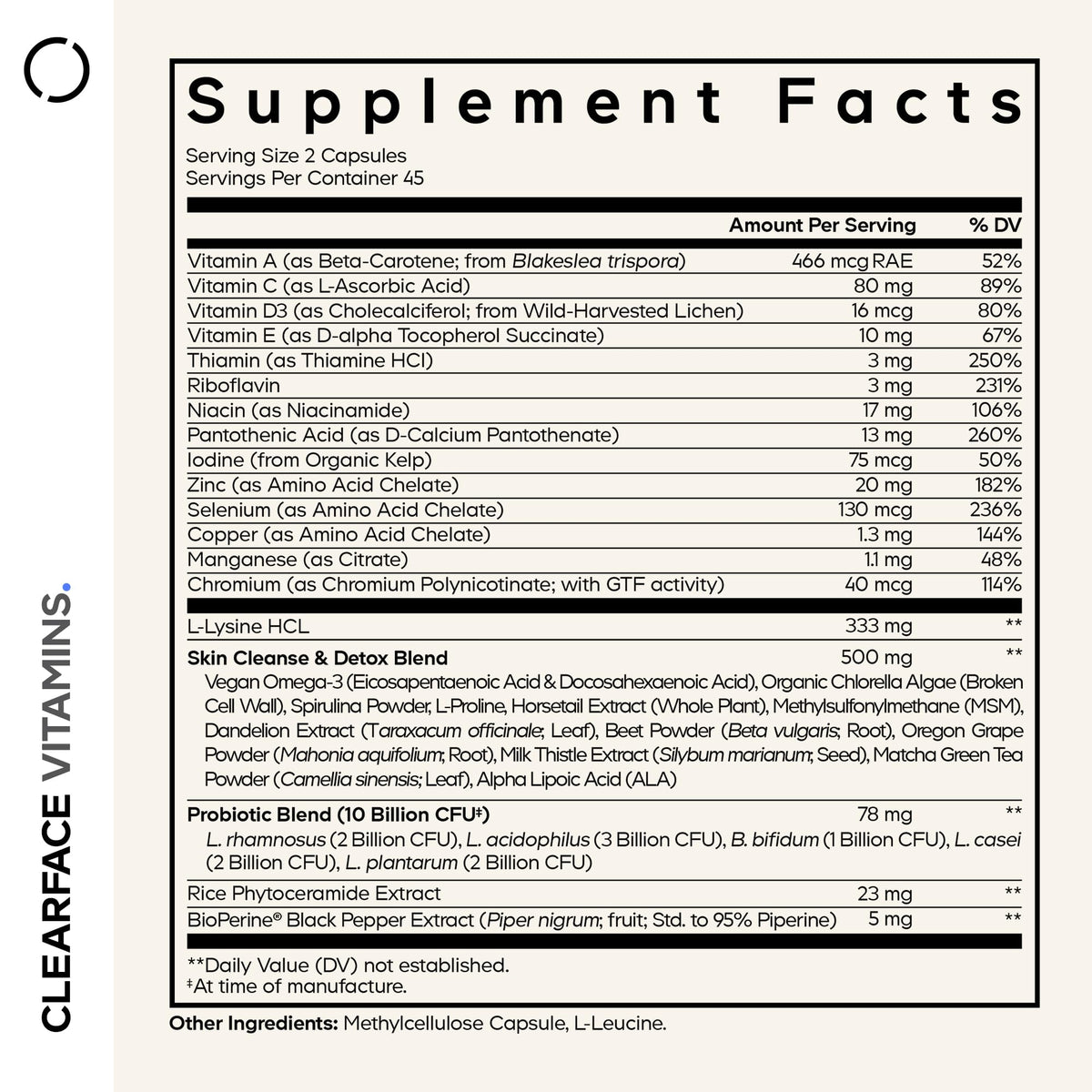 Codeage Clearface Vitamins 90 Capsules side view