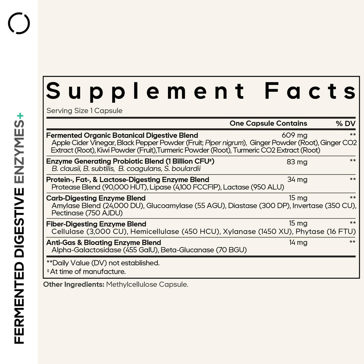 Codeage Fermented daily Enzymes bottle side view