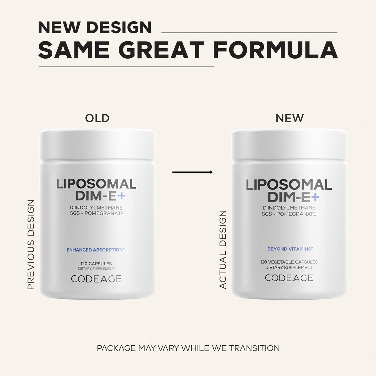 Codeage Liposomal DIM capsules on a wooden surface