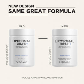 Codeage Liposomal DIM capsules on a wooden surface