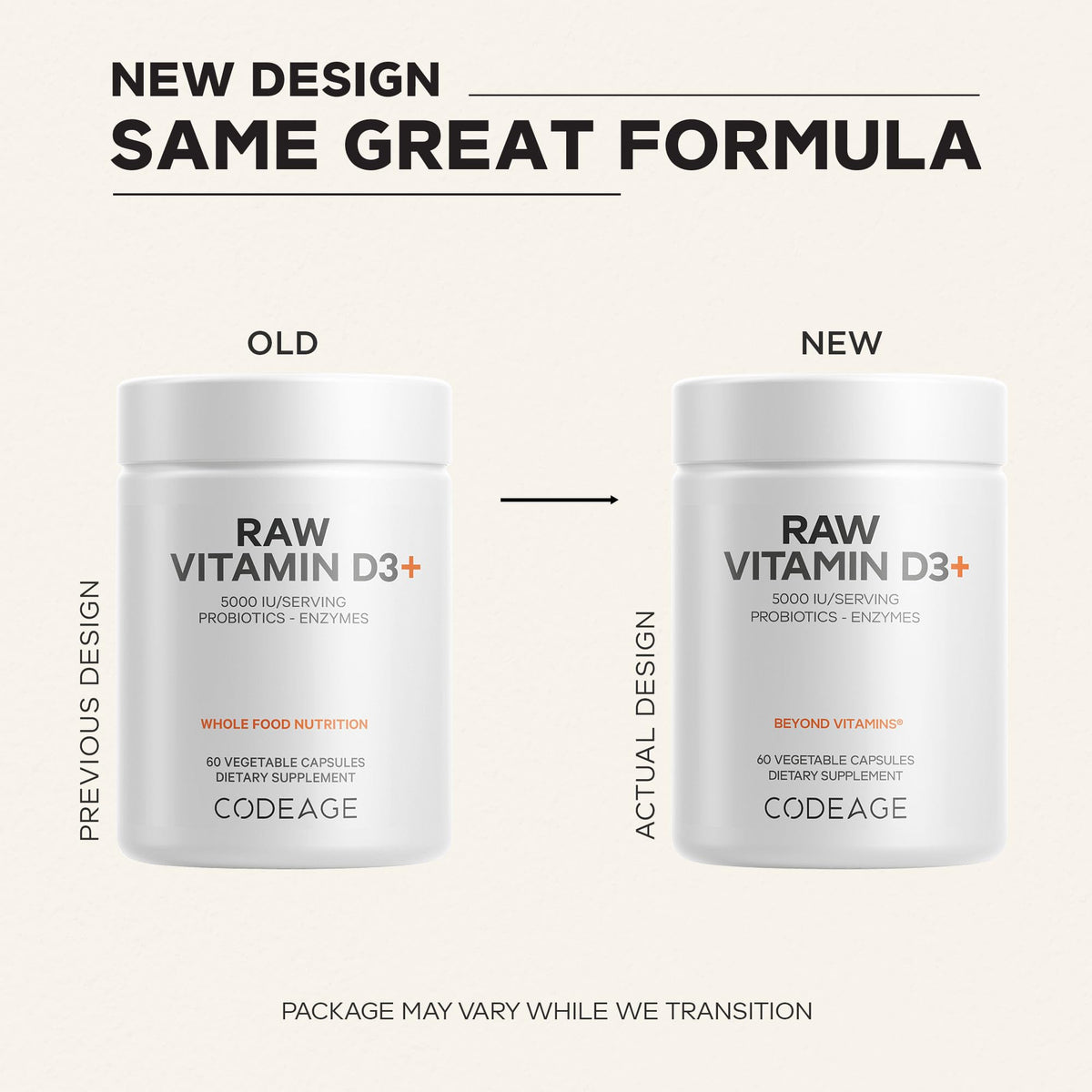 Codeage Raw Vitamin D3+ 5000 IU bottle with label