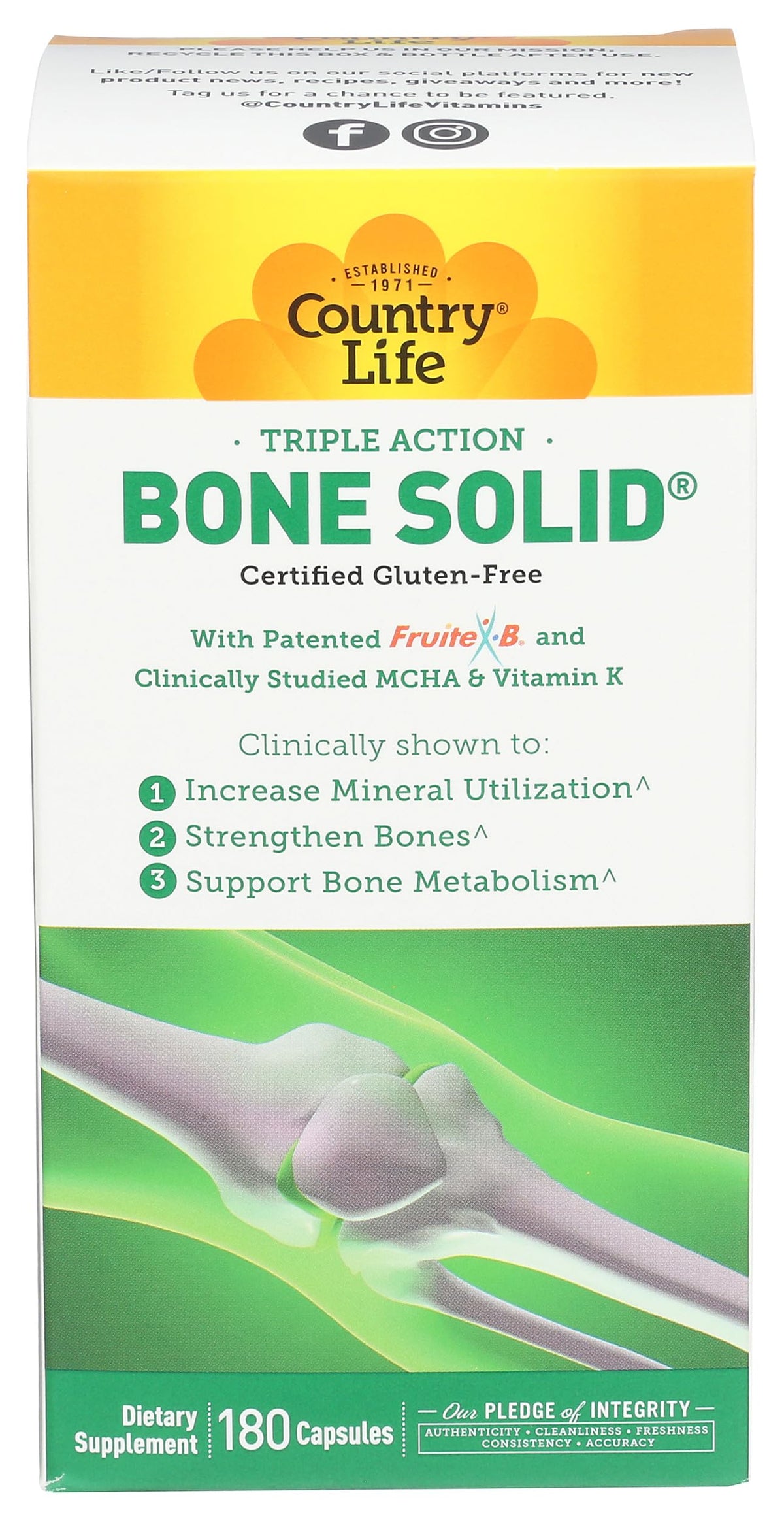 Country Life Bone Solid 180 Capsules front view