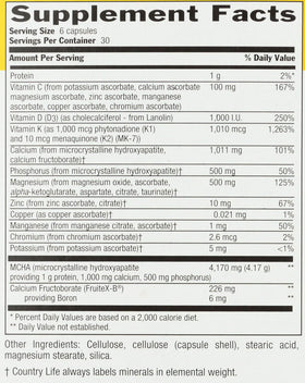 Country Life Bone Solid nutrition facts label