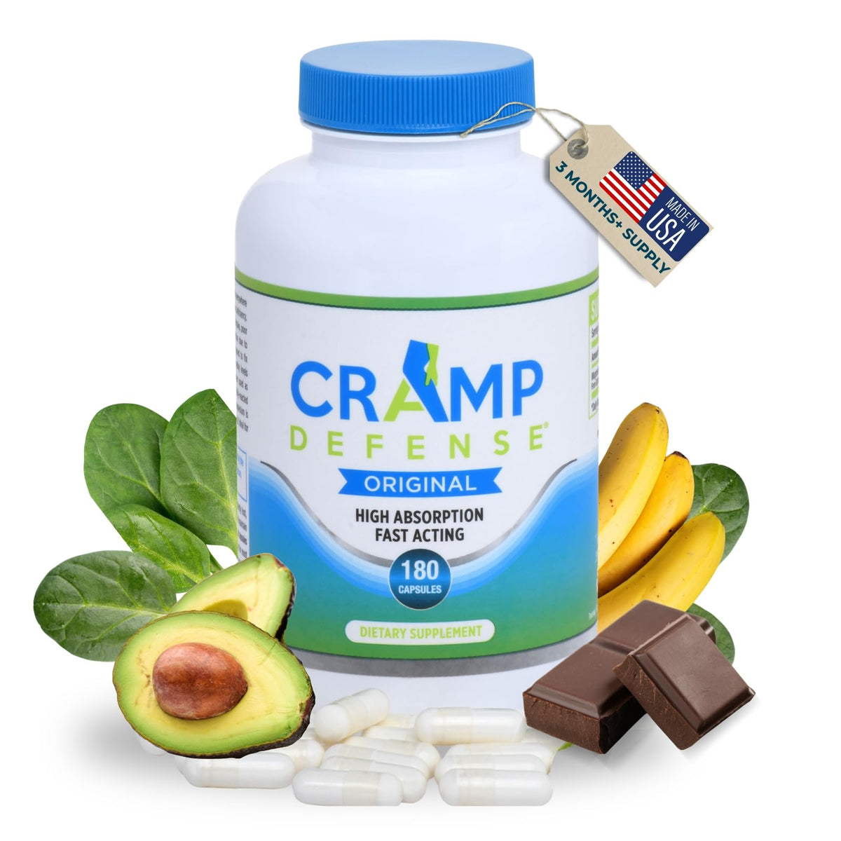 Cramp Defense Leg Cramps Pills front view with packaging