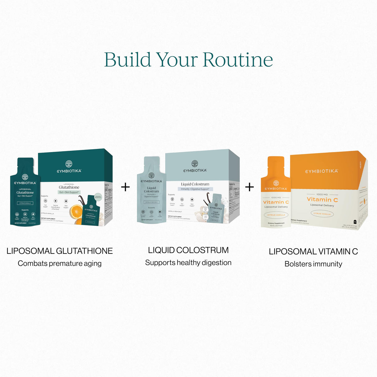 CYMBIOTIKA Liposomal Glutathione packets on a travel bag