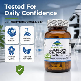 D Mannose with Cranberry capsules bottle with measuring spoon