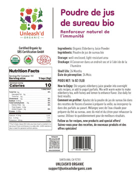 'D ORGANIC Organic Elderberry Juice Powder 16 oz scoop with powder