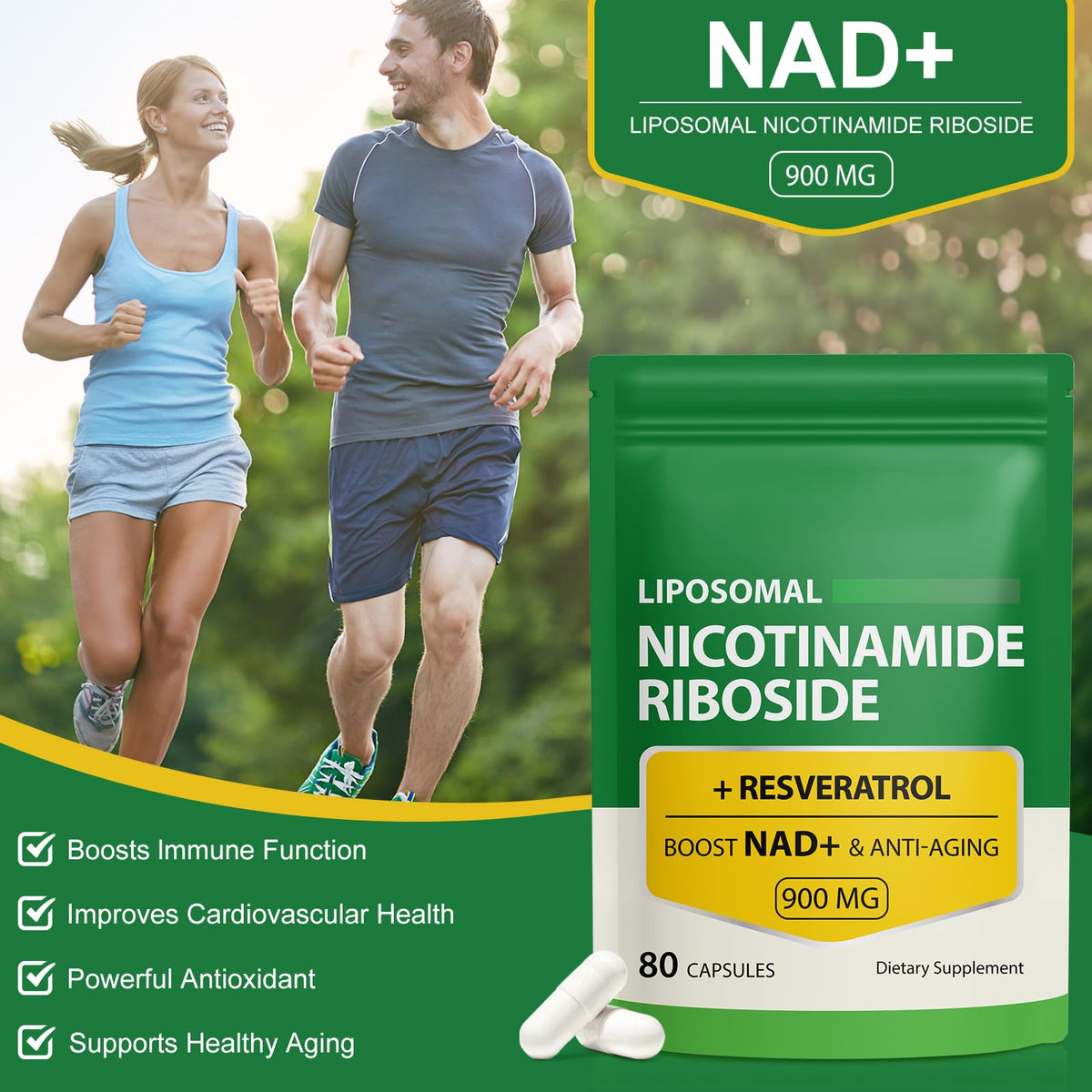 Daiasns NAD Supplement 900mg side view with capsules