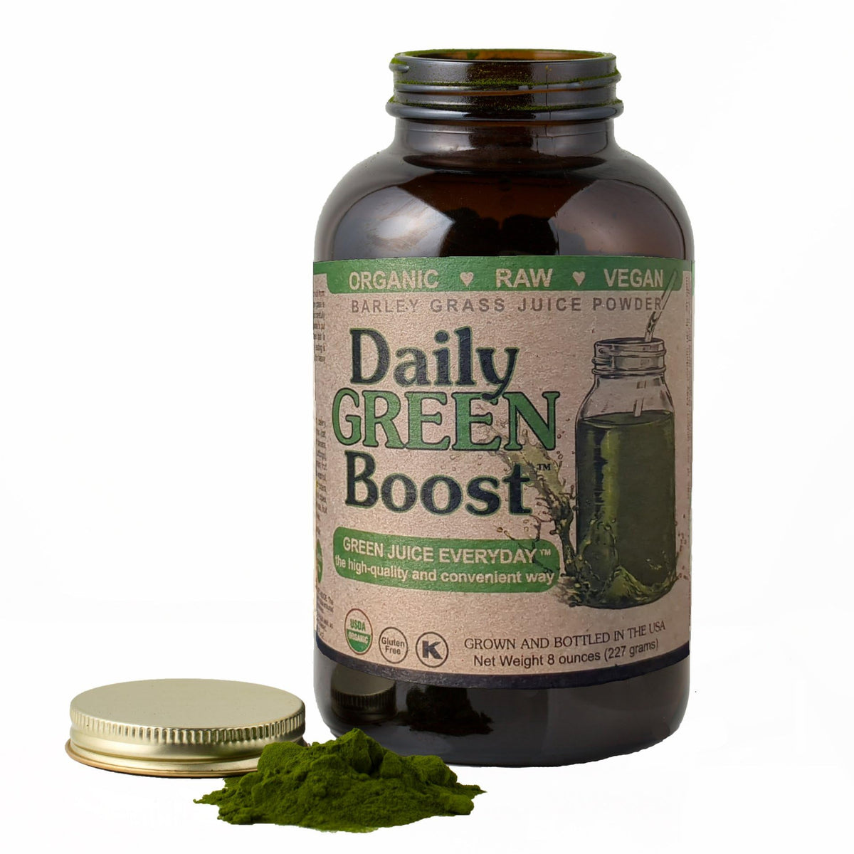 Daily Green support 8oz amber glass bottle front view