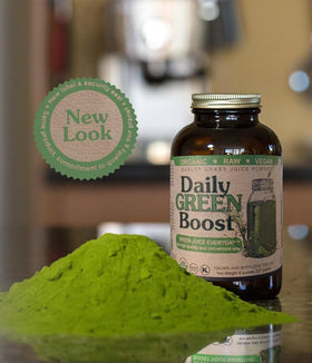 Daily Green support 8oz organic raw vegan supplement side view