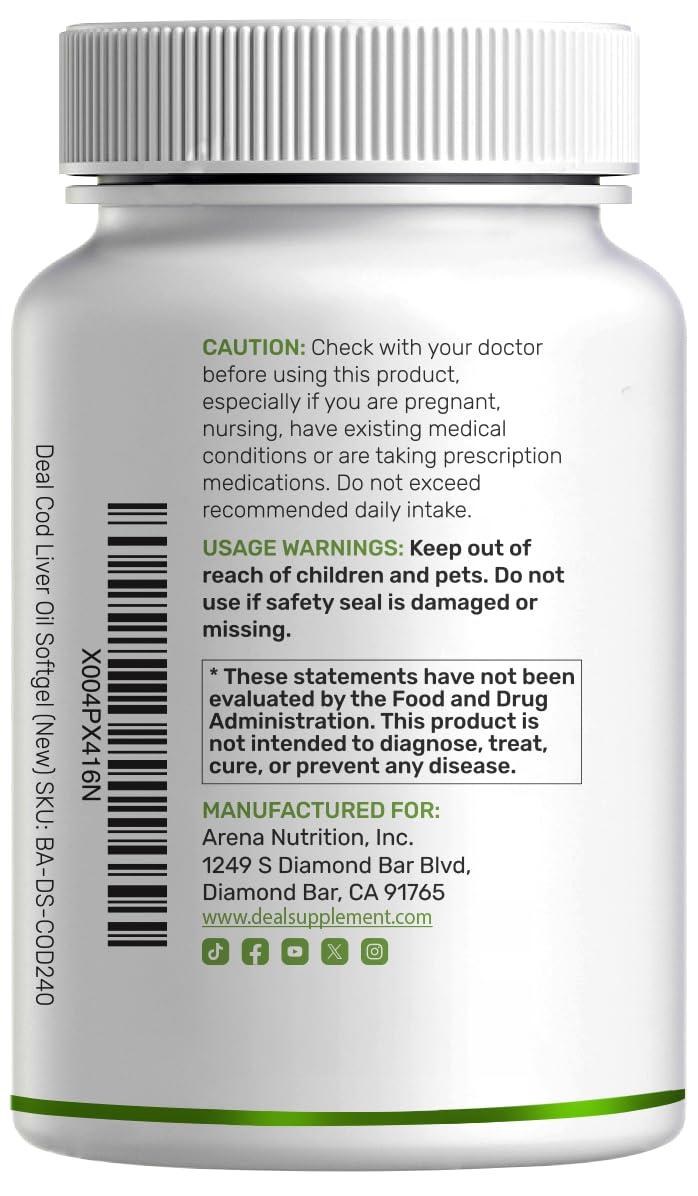 DEAL SUPPLEMENT Cod Liver Oil softgels packaging details