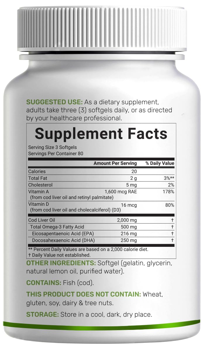 DEAL SUPPLEMENT Cod Liver Oil softgels with natural ingredients