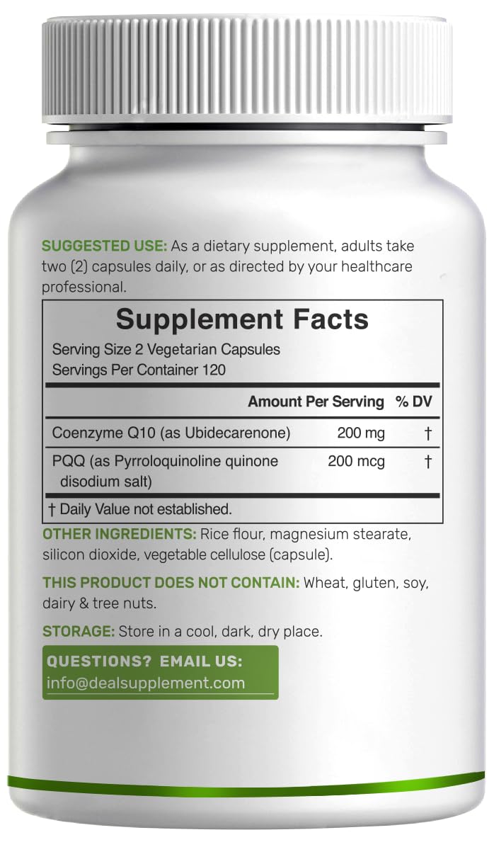 DEAL SUPPLEMENT CoQ10 200mg with PQQ capsules in hand