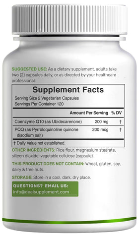 DEAL SUPPLEMENT CoQ10 200mg with PQQ capsules in hand