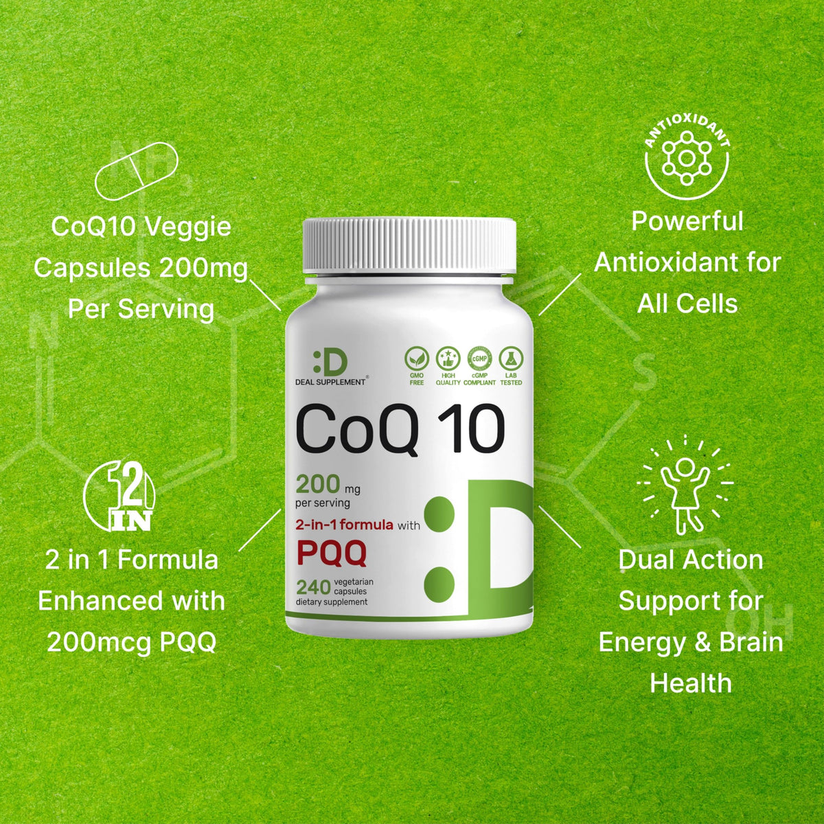 DEAL SUPPLEMENT CoQ10 200mg with PQQ nutritional information