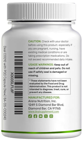 DEAL SUPPLEMENT CoQ10 200mg with PQQ packaging details