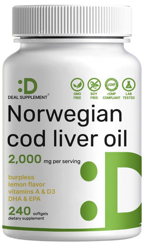 DEAL SUPPLEMENT Wild Caught Cod Liver Oil 240 softgels front view