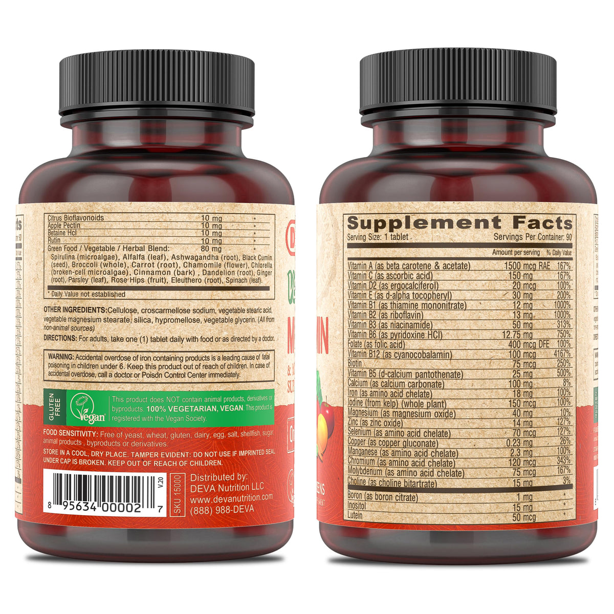 DEVA Vegan Multivitamin & Mineral Supplement 90 coated tablets each