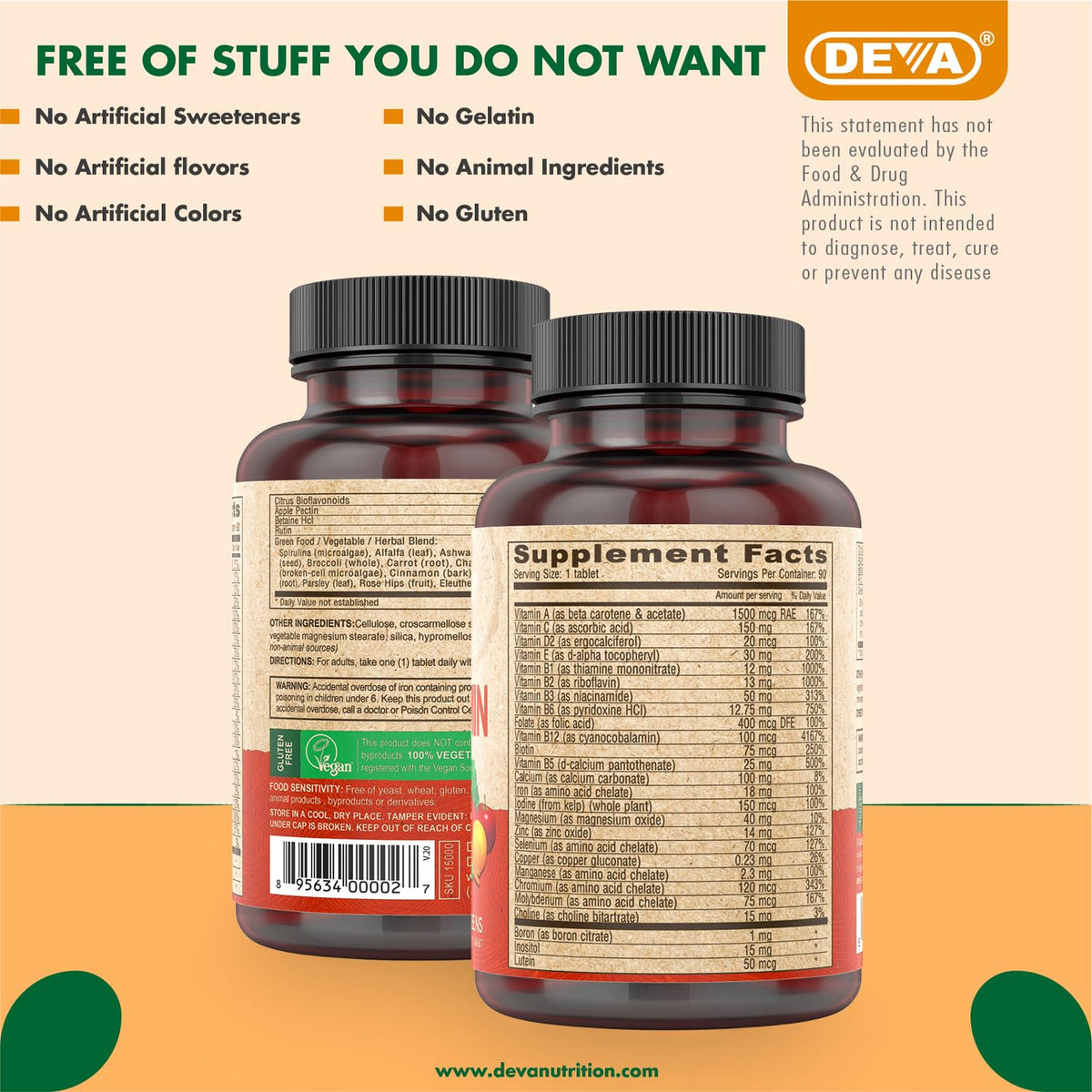 DEVA Vegan Multivitamin & Mineral Supplement tablet close-up