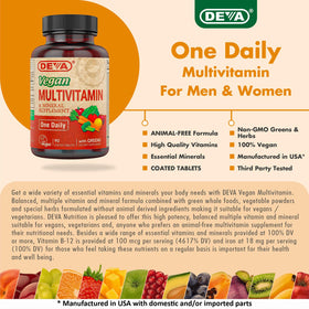 DEVA Vegan Multivitamin & Mineral Supplement with a glass of water