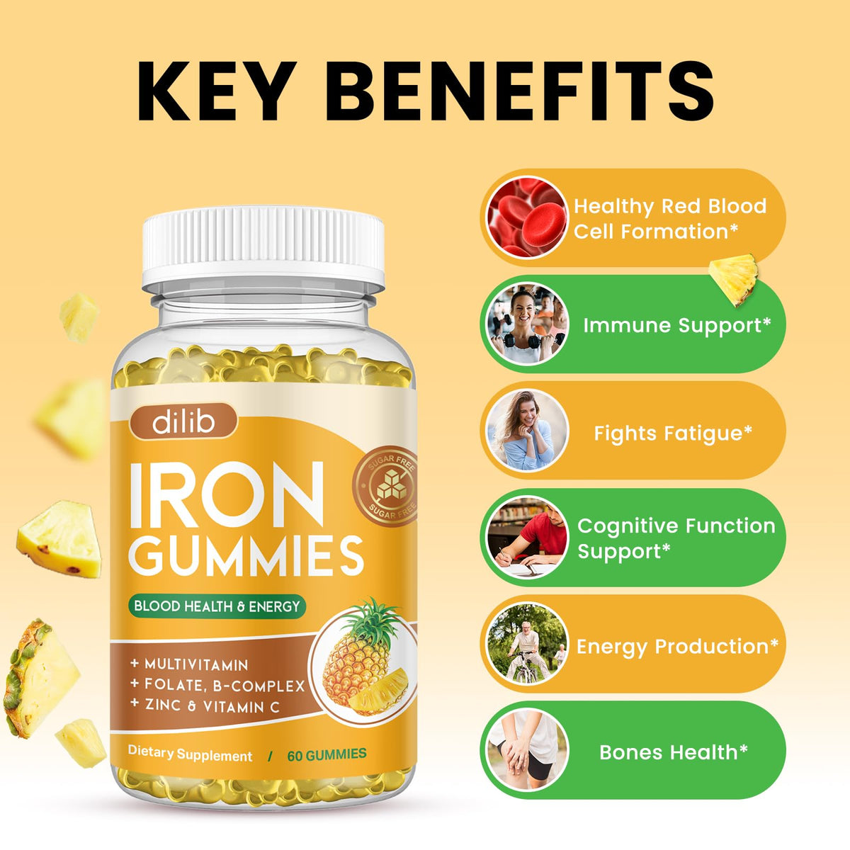 dilib Iron Gummies showing nutritional information
