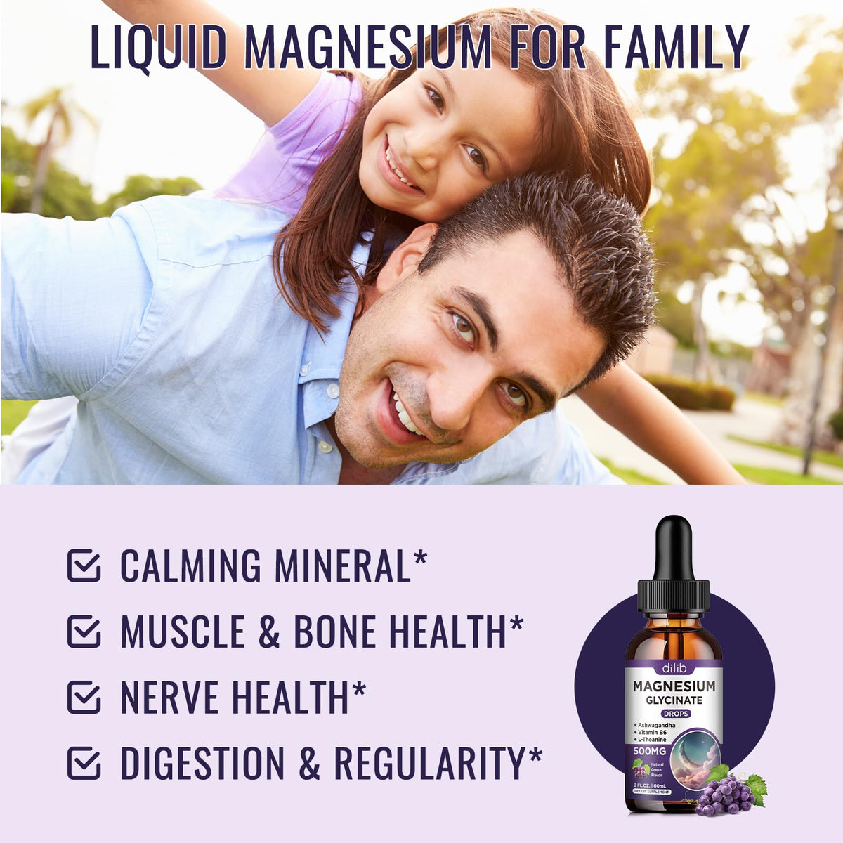 dilib Magnesium Glycinate Liquid Drops 500mg bottle with cap
