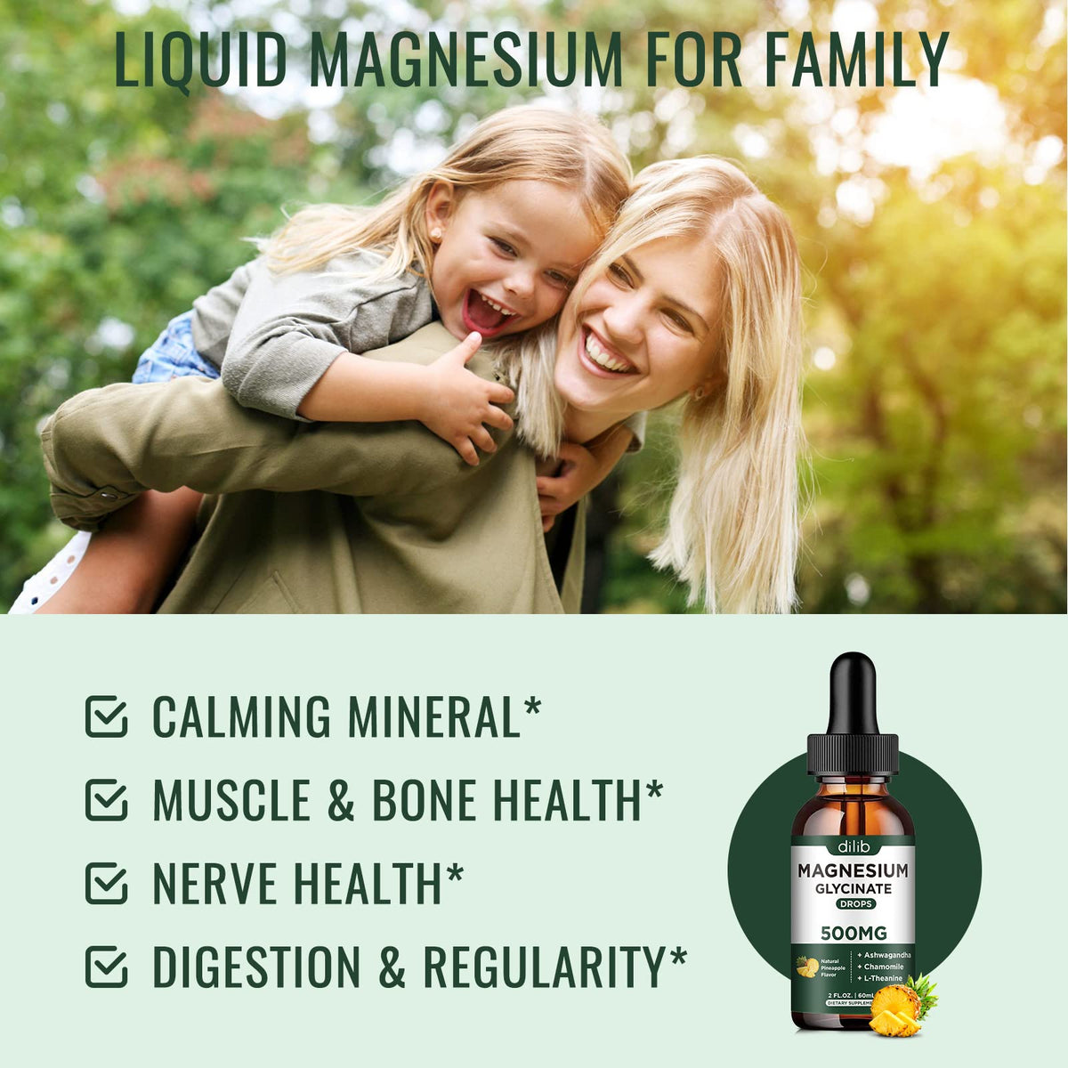 dilib Magnesium Glycinate Liquid Drops 500mg bottle with dropper