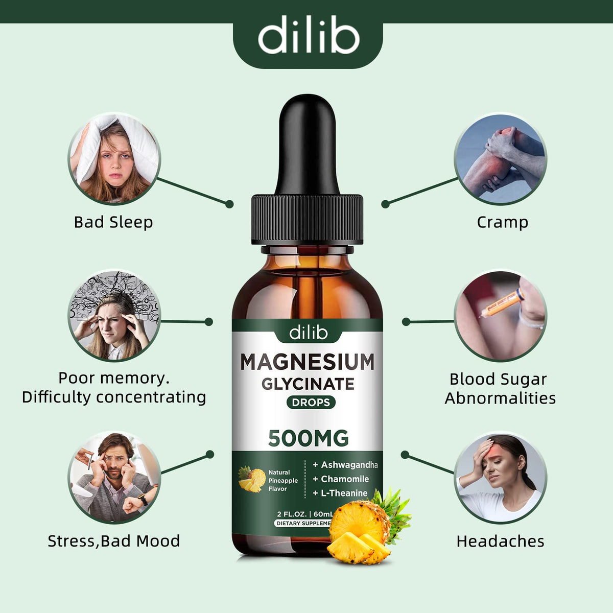 dilib Magnesium Glycinate Liquid Drops 500mg in a spoon