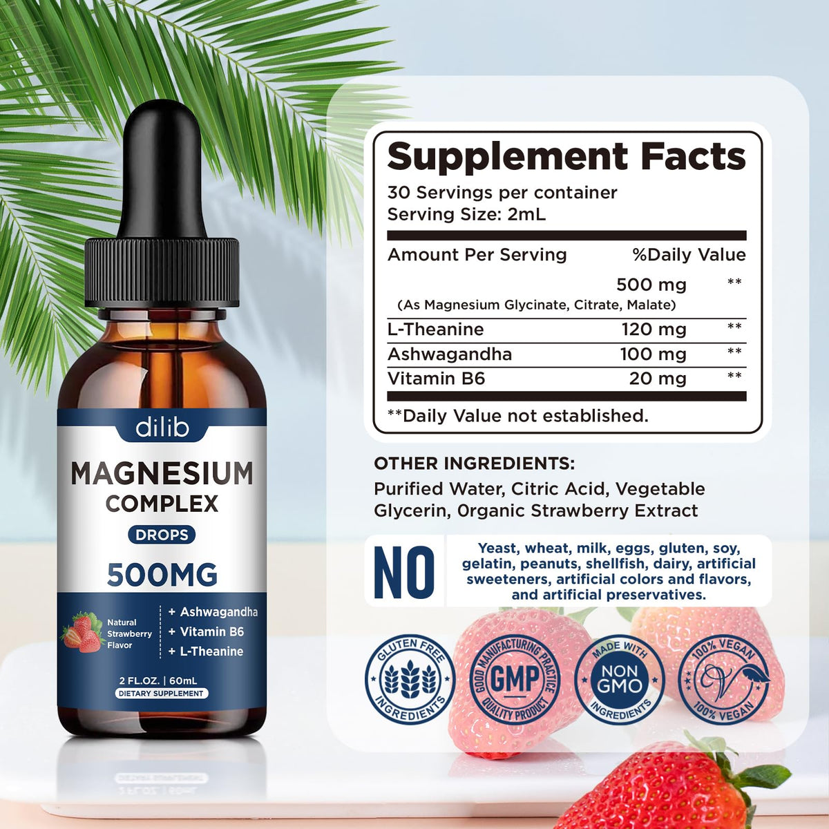 dilib Magnesium Glycinate Liquid Drops 500mg packaging details