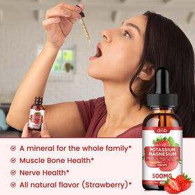 dilib Potassium Magnesium Citrate Supplement 500mg liquid drops bottle close-up