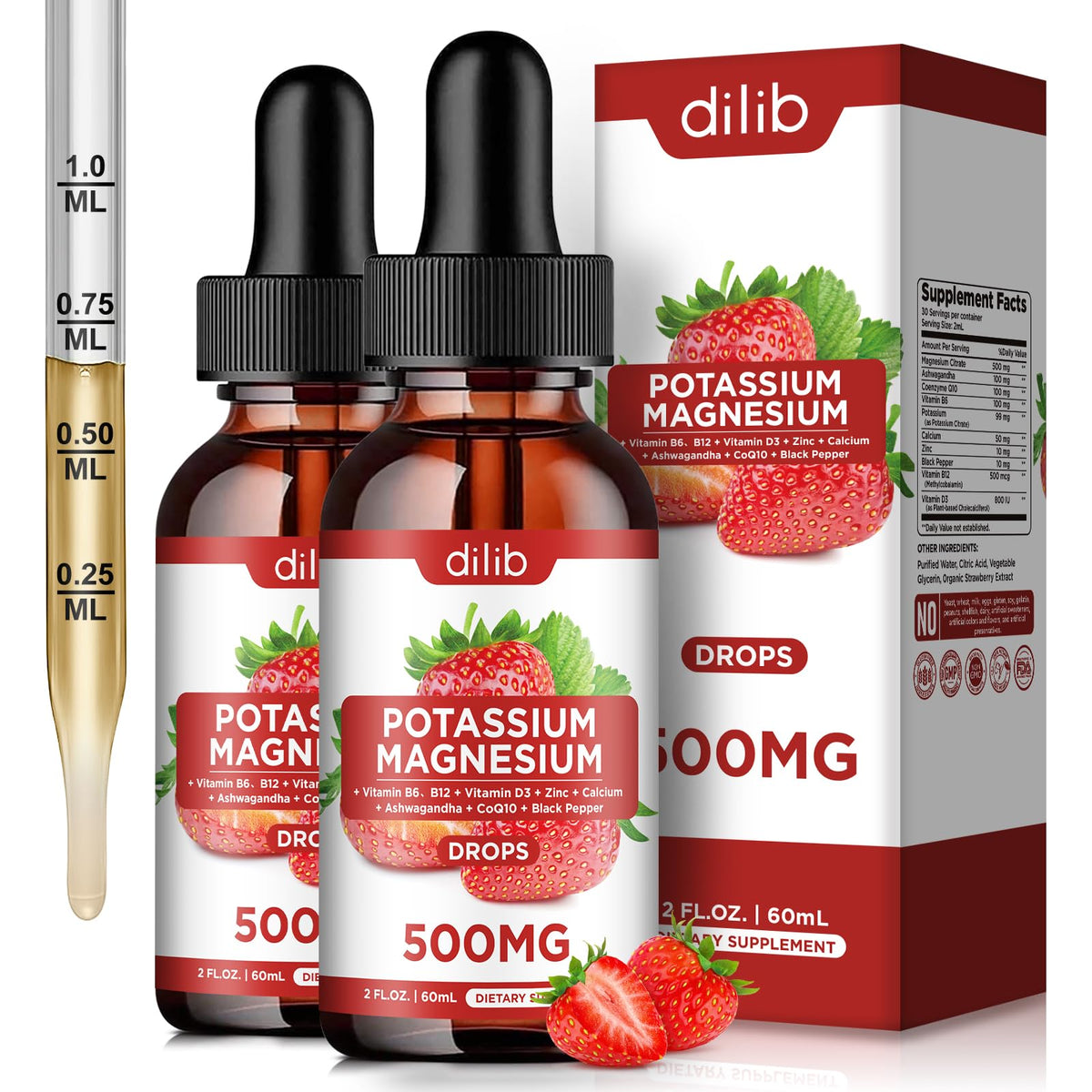 dilib Potassium Magnesium Citrate Supplement 500mg liquid drops front view