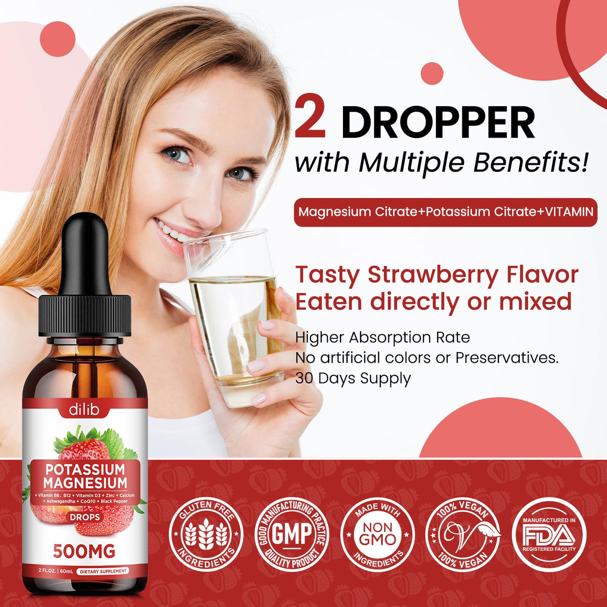 dilib Potassium Magnesium Citrate Supplement 500mg liquid drops ingredients list